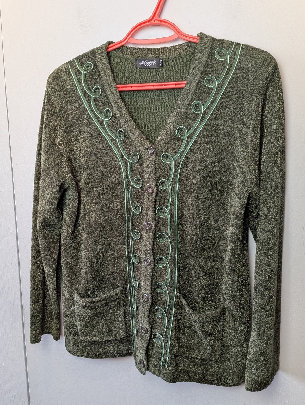 VINTAGE Women Cardigan Green Color Super Soft Size M Button Closure Moffi Brand